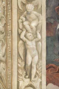 Putti, Dekorationen um die Fenster (Fresko) von Lattanzio Gambara