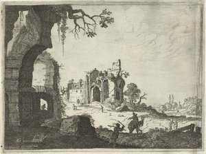 Zwei Ruinen in einer Landschaft (Landschaften mit antiken römischen Gebäuden)