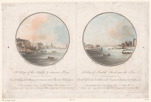 Ansicht von Adelphi und Somerset House von der Themse aus und Ansicht der Lambeth Church von der Themse aus