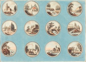 Zwölf Rundbilder mit Landschaften von Laurent Guyot after Jean Henry Alexandre Pernet