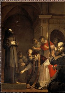 Papst Nikolaus V. öffnet 1449 den Keller von Sankt Franziskus von Assisi von Laurent de la Hyre