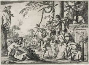 Die Heilige Familie mit Putti von Laurent de la Hyre