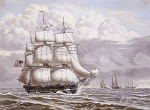 Eine amerikanische Fregatte unter Segel, mit anderen Schiffen von Lauritz Rasmus Lyngbye