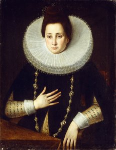 Porträt einer Dame, halbfigur, in einem schwarzen Kostüm mit weißem Kragen von Lavinia Fontana