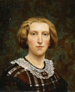 Porträt von Sientje Tadema, kleine Büste, in braunem und weißem Kleid und schwarzem Schal, 1860 von Lawrence Alma Tadema