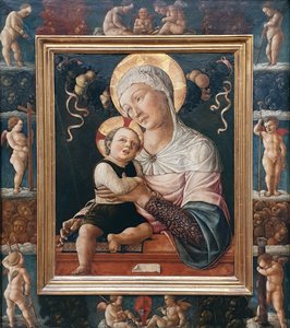 Maria mit dem Kind, in gemaltem Rahmen mit Cherubinen