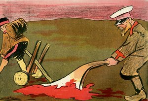 Der Pflug der Zivilisation - Russische Soldaten pflügen die blutigen Schlachtfelder. 1904 von Leal de Camara