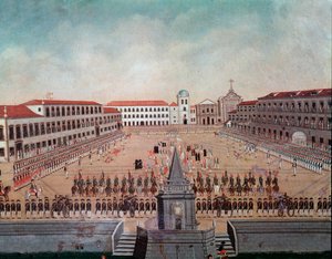 Militärparade auf dem Königlichen Platz von Rio de Janeiro in Brasilien. Aquarell von Leandro Joaquim von Leandro Joachim
