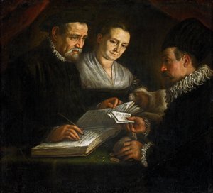 Der Geldwechsler Orazio Lago, seine Frau und ein Kunde von Leandro da Ponte Bassano