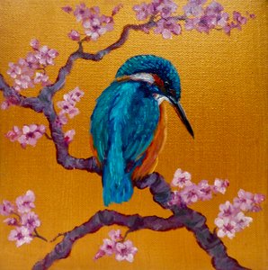 Eisvogel auf Blüten II, 2022