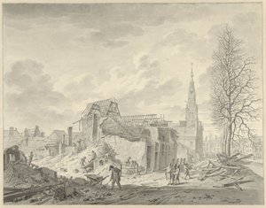 Ansicht des Rapenburg in Leiden nach der Pulverexplosion vom 12. Januar 1807