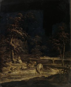 Hirtin mit Schafen von Leendert Overbeek