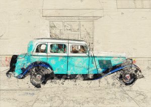 Klassisches Blaues Auto Skizze