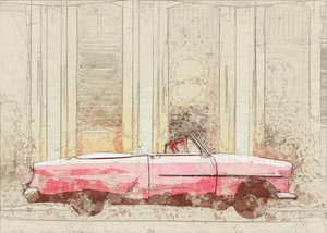 Vintage Pinkes Cabrio Skizze