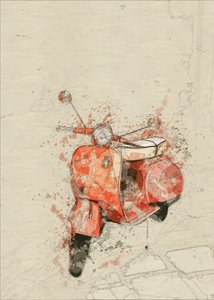Vintage rote Vespa-Kunst