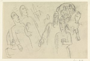 Menschen auf der Straße und ein Pferd mit Wagen von Leo Gestel