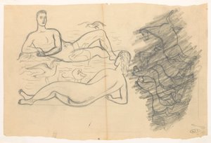 Nackter Mann und Frau am Strand, umgeben von Möwen von Leo Gestel