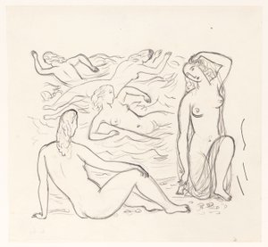 Fünf nackte Frauen, in der Brandung oder am Strand von Leo Gestel