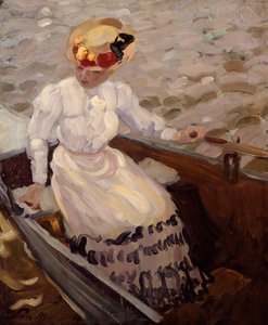 Elegante Dame in einem Ruderboot