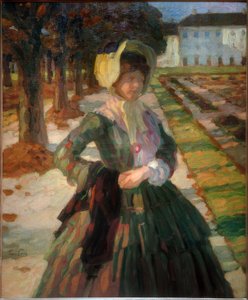 Junge Frau in grünem Kleid von Leo Putz
