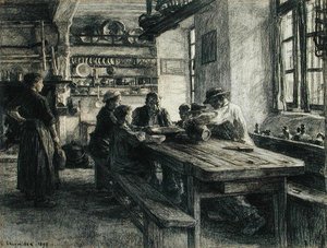 Figuren in einer Kücheninterieur