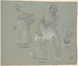 Studie von zwei Frauen, eine sitzend und eine mit einem Korb von Leon Augustin Lhermitte