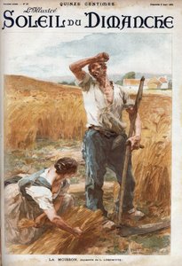Die Ernte. Bauern mähen den Weizen auf einem Feld. (nach dem Aquarell von L. Lhermitte) Gravur in „Le sun-du-dimanche“, 6. August von Leon Augustin Lhermitte
