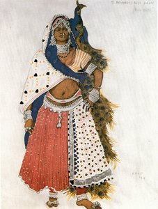 Bajadera und Pfau, Kostümentwurf für Reynaldo Hahns Ballett "Dieu Bleu" - der Blaue Gott von Leon Bakst