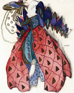 Kostümentwurf für das Ballett "Die Legende von Joseph" von R. Strauss - Bakst, Leon (1866-1924) - 1914 - Aquarell, Gouache auf Papier - 33x28 - Privatsammlung