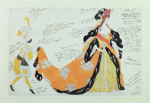 Kostüm für Dame und ihren Pagen, für Diaghilev-Ballett von Leon Bakst