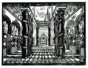 Szenografie von Leon Bakst (1866-1924), russischer Maler und Dekorateur für den dritten Akt von „Das Martyrium des heiligen Sebastian“ von Claude Debussy (1862-1918), Libretto von Gabriele D