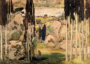 Bühnenbild für Akt II einer Ballets Russes Produktion von Ravels Daphnis und Chloe, 1912