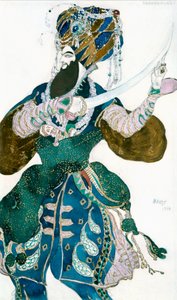 Der Schah von Persien, Kostümentwurf für eine Ballets Russes Produktion von Scheherazade von Leon Bakst