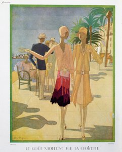 Modische Leute spazieren auf der Croisette-Promenade in Cannes, Illustration aus der Zeitschrift 