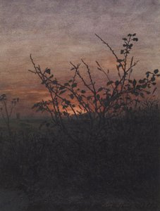 Schlehdorn (?) vor einer Landschaft bei Sonnenuntergang von Léon Bonvin