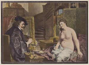 Rembrandt, niederländischer Künstler bei der Arbeit in seinem Atelier