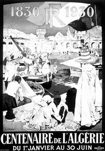 Ausstellungsposter Algier 1830 - 1930, Zeichnung Französisch-Algerien Algier 100 Jahre Poster von Leon Cauvy