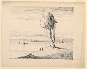 Hügel und Baum mit Segelbooten in der Ferne von Leon Dabo