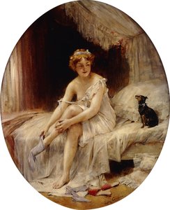 Kleine Frau zieht ihre Strümpfe an; Petite Femme mettant sa bas von Leon Francois Comerre