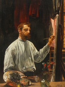 Porträt von Léon Frédéric, stehend halbfigur an seiner Staffelei, 1900 von Leon Henri Marie Frederic