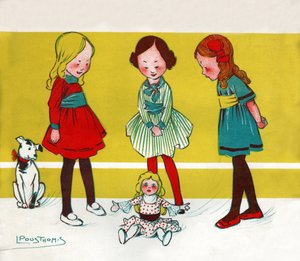 Mädchen spielen mit Puppen (Illustration, ca. 1910) von Leon Pousthomis