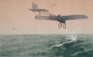 Louis Bleriot (1872-1936) überquert den Ärmelkanal zum ersten Mal mit dem Flugzeug am 25. Juli 1909, ca. 1910