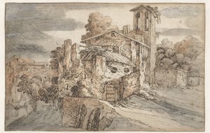 Kirche und antike Ruinen in Italien von Leonaert Bramer (attributed to)