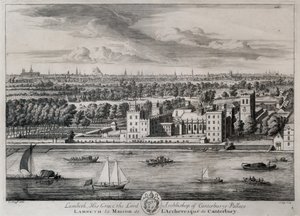 Lambeth, der Palast seiner Gnaden des Erzbischofs von Canterbury, graviert von I. Kip von Leonard Knyff