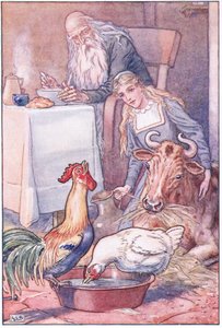 Hübsche Küken und gescheckte Kuh, was sollen wir jetzt antworten, 1920er von Leonard Leslie Brooke