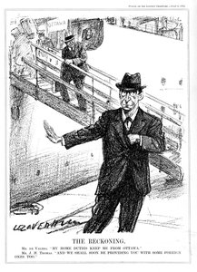Eamon De Valera lehnt die Teilnahme an der Ottawa-Konferenz ab, 1932 von Leonard Raven Hill