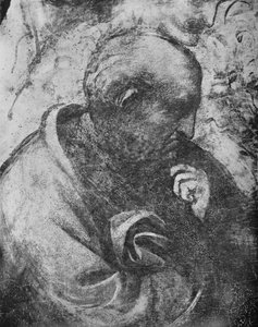 Anbetung der Heiligen Drei Könige - Kopf des Philosophen links, um 1481 von Leonardo da Vinci