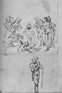 Anbetung der Hirten und separates Studium eines Hirten, um 1480, 1945 von Leonardo da Vinci