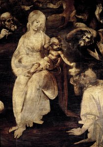 Anbetung der Heiligen Drei Könige (Detail) von Leonardo da Vinci