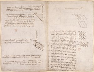 Notizen und Diagramme zur Mechanik, über die Geschwindigkeit von Flüssigkeiten, ca. 1503-6